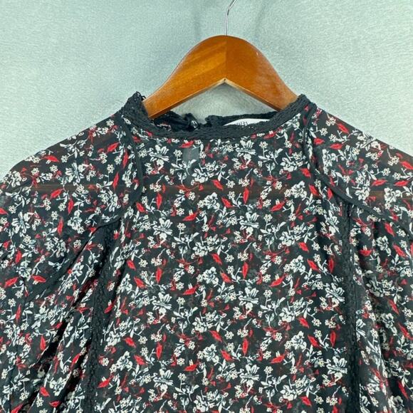 Zara Black Floral Sheer Crochet Peasant Blouse – Size L NWT - Picture 2 of 6